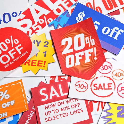 Sales tags with 20% Off, SALE text on them
